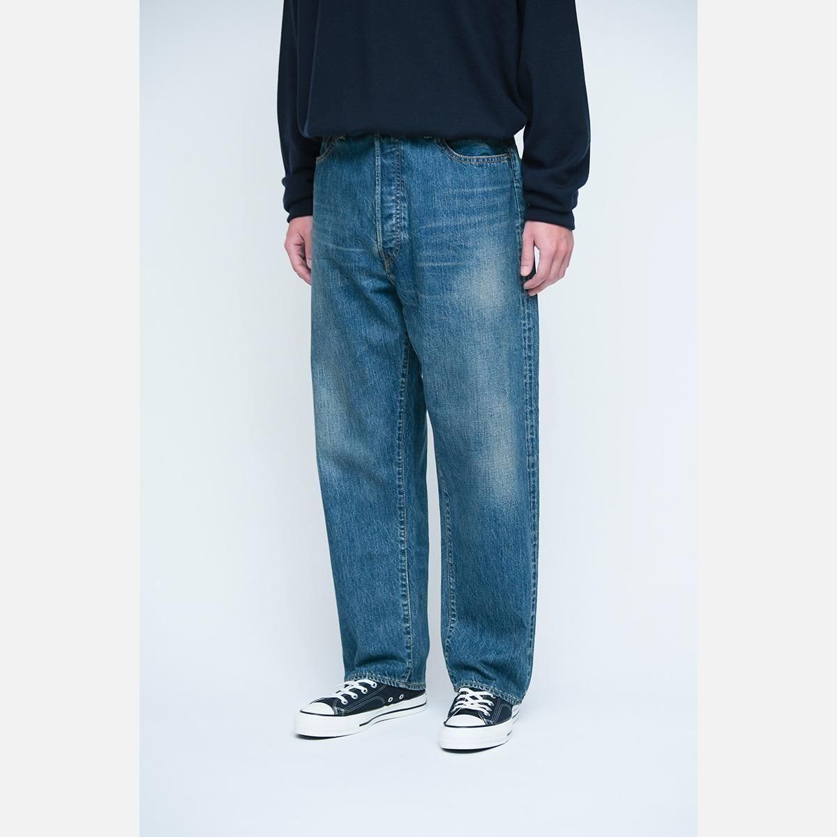 Washed denim wide pants