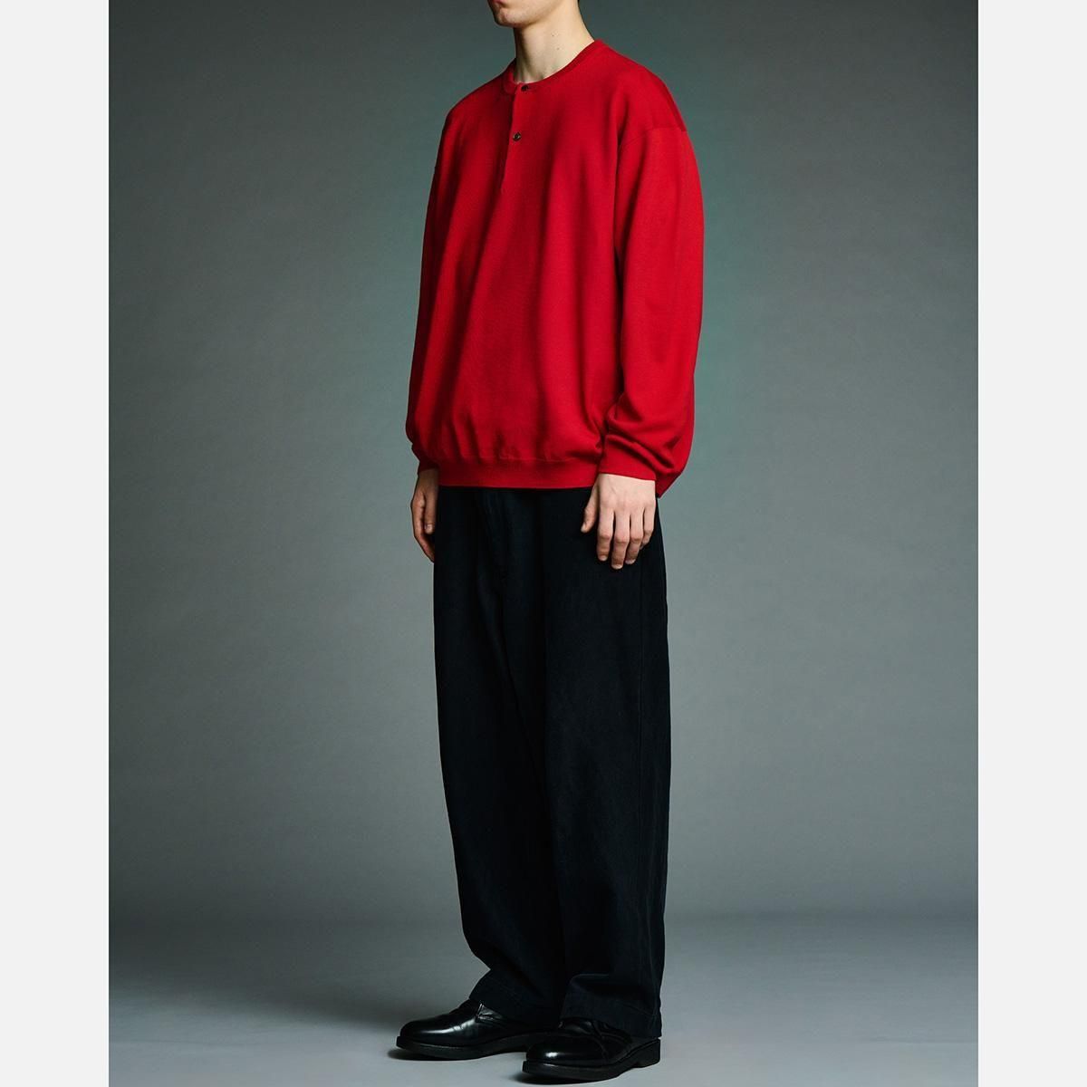 WOOL KNIT HENLEY NECK SWEATER
