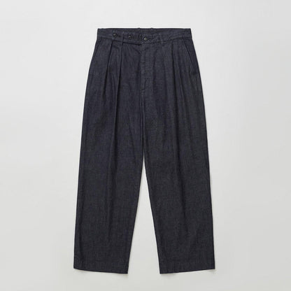 WASHED LIGHT DENIM TUCKED TROUSERS