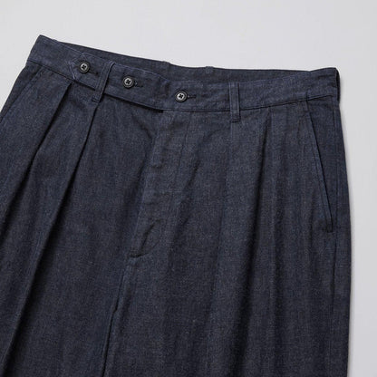 WASHED LIGHT DENIM TUCKED TROUSERS