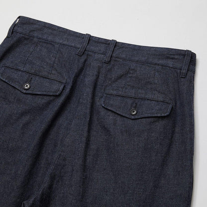 WASHED LIGHT DENIM TUCKED TROUSERS