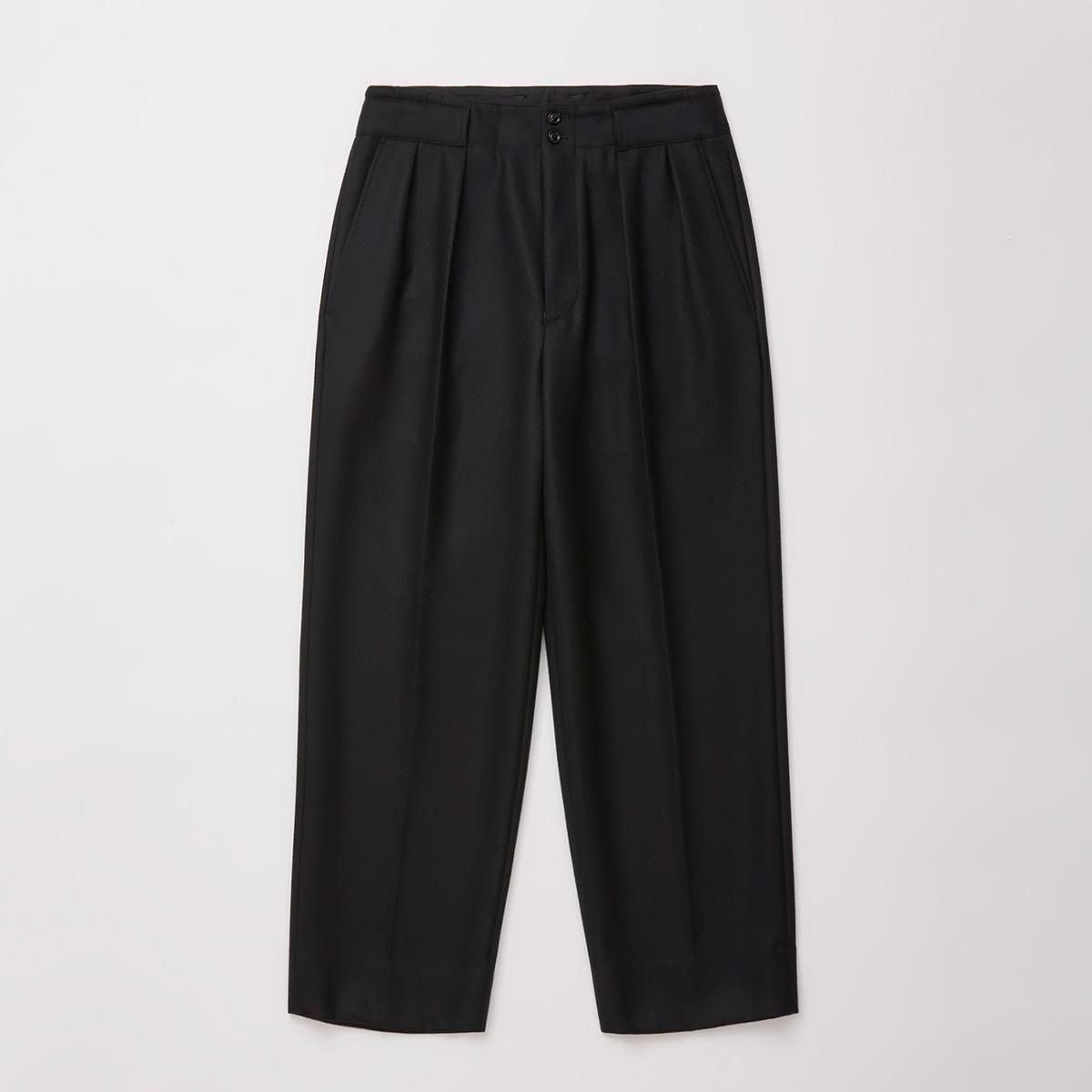 SUPER FINE LIGHT MELTON TUCKED TROUSERS (BLACK)