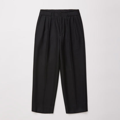 SUPER FINE LIGHT MELTON TUCKED TROUSERS (BLACK)