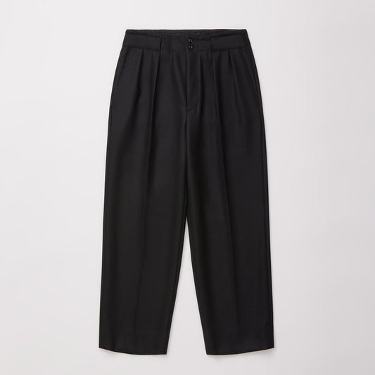 SUPER FINE LIGHT MELTON TUCKED TROUSERS (BLACK)