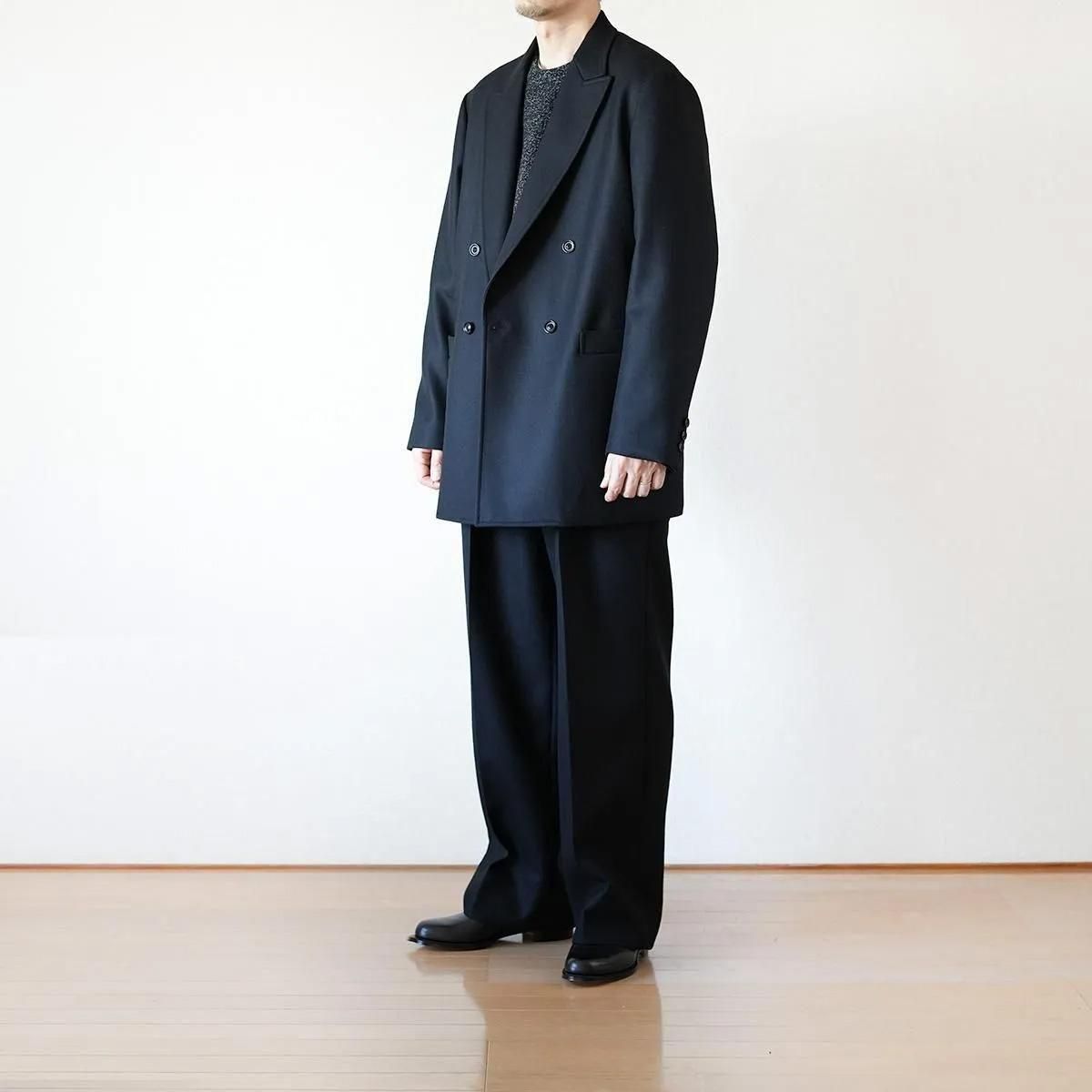 SUPER FINE LIGHT MELTON TUCKED TROUSERS (BLACK)