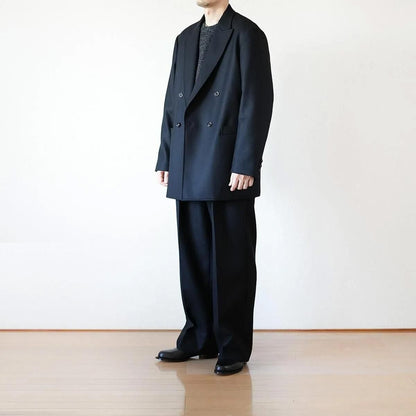 SUPER FINE LIGHT MELTON TUCKED TROUSERS (BLACK)