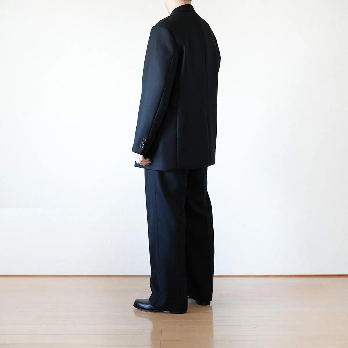 SUPER FINE LIGHT MELTON TUCKED TROUSERS (BLACK)
