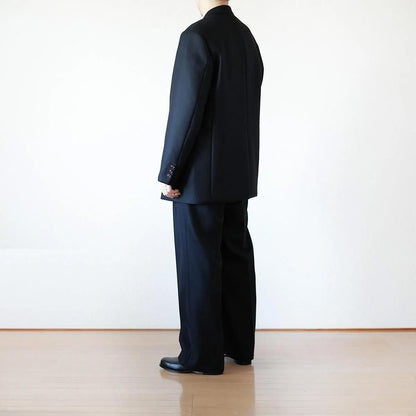 SUPER FINE LIGHT MELTON TUCKED TROUSERS (BLACK)