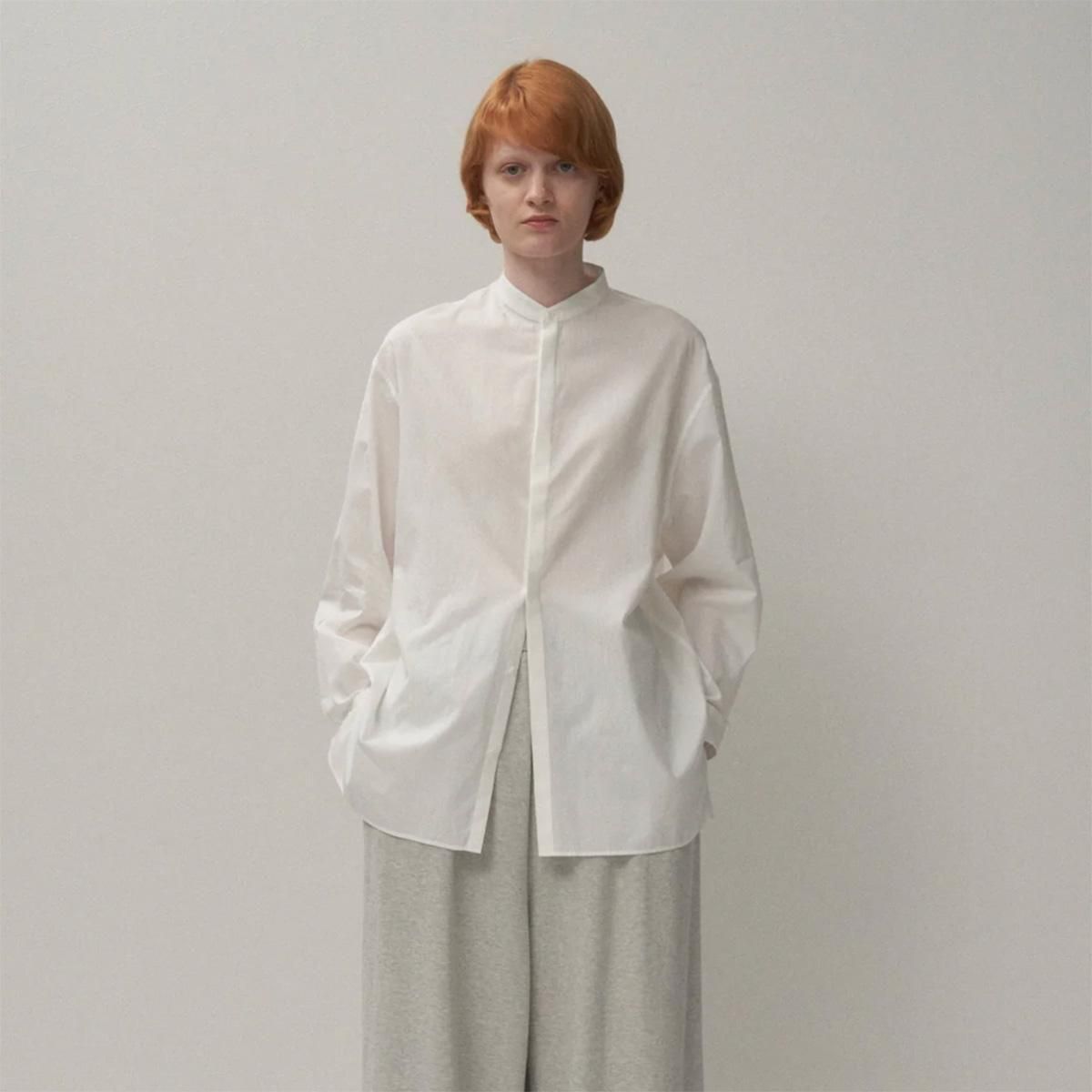 COTTON SILK STAND COLLAR SHIRT