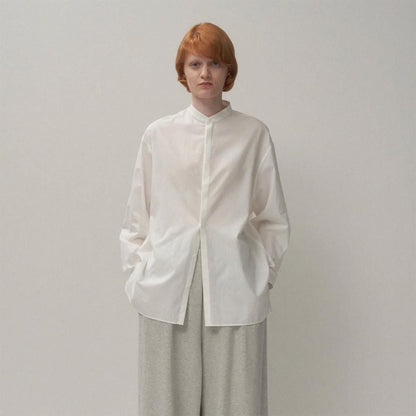 COTTON SILK STAND COLLAR SHIRT