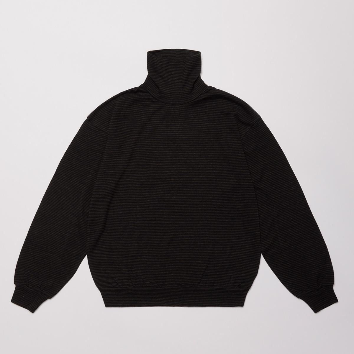 SUPER FINE WOOL COTTON TURTLE-NECK TOP (BROWN × BLACK)