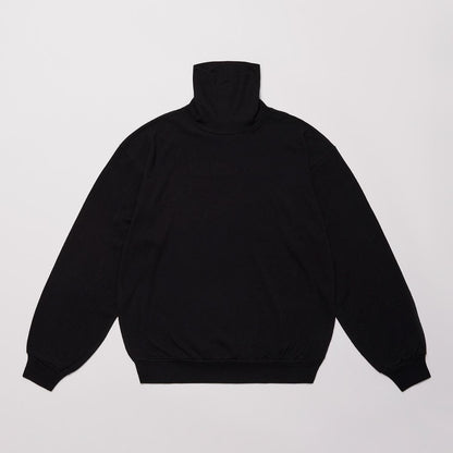 SUPER FINE WOOL COTTON TURTLE-NECK TOP (BLACK)
