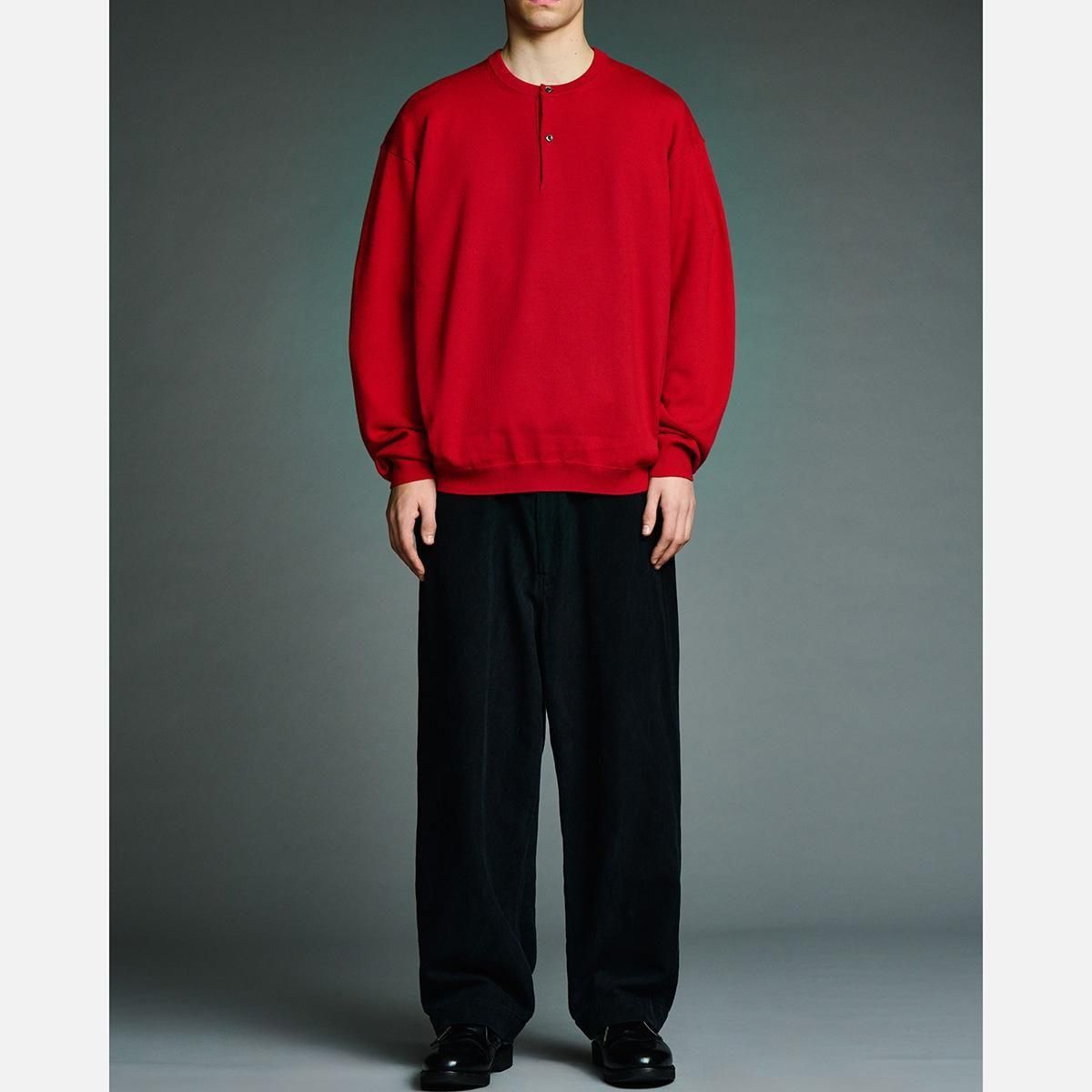 WOOL KNIT HENLEY NECK SWEATER